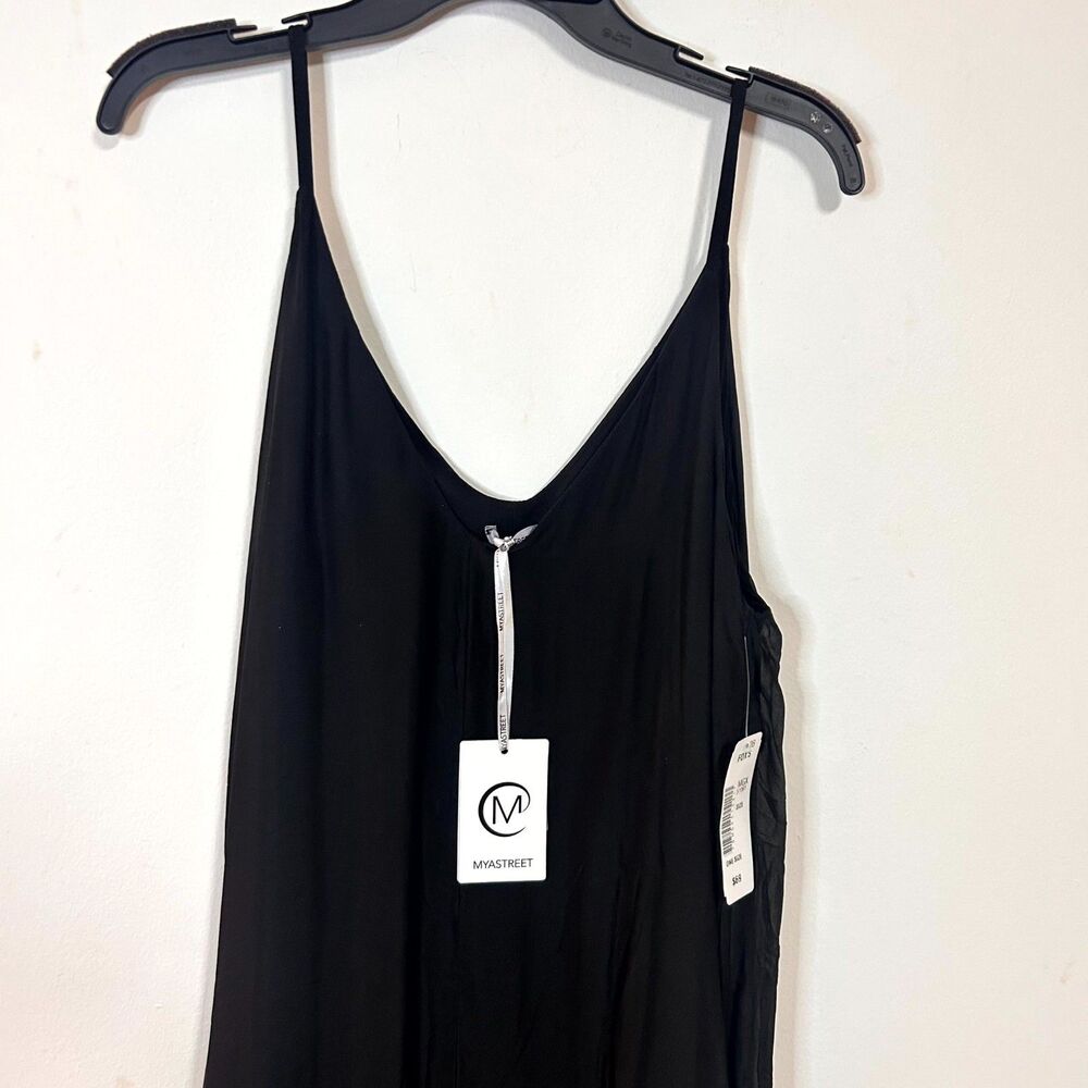 Myastreet Dress Women One Size Black Silk Blend Ruffle Hem Sleeveless Preppy NWT - Picture 4 of 8